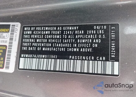 2011 Volkswagen Golf 2.5L 2-Door z USA, uszkodzony, nr VIN WVWAB7AJXBW011943